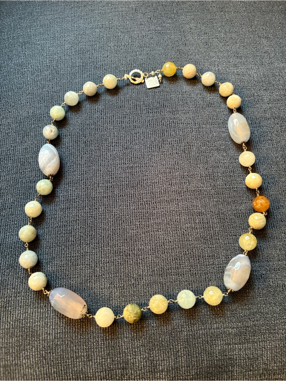 Beaded Multi-Tone Gemstone Necklace in Pale Blue and Yellow